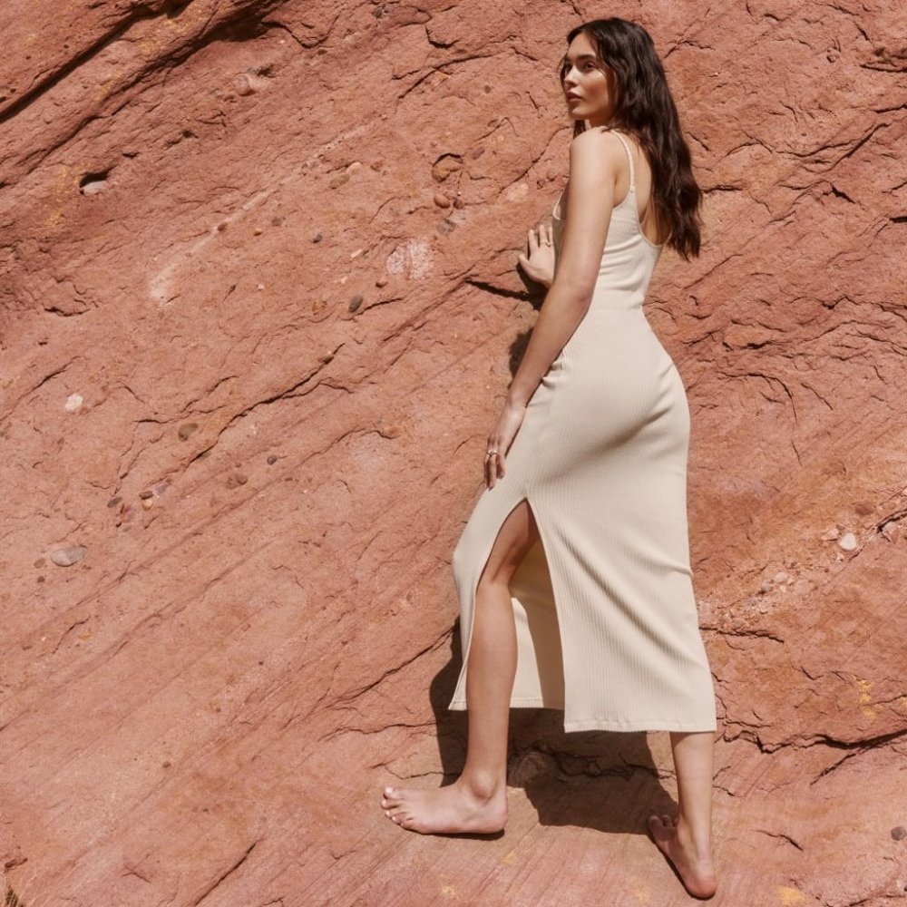 Reformation 'Immy' Strappy Jersey Dress in 'Bone'